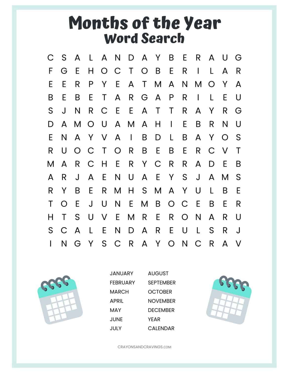 Months Of The Year Word Search Free Printable For Kids throughout Word Search For 7 Year Olds Printable