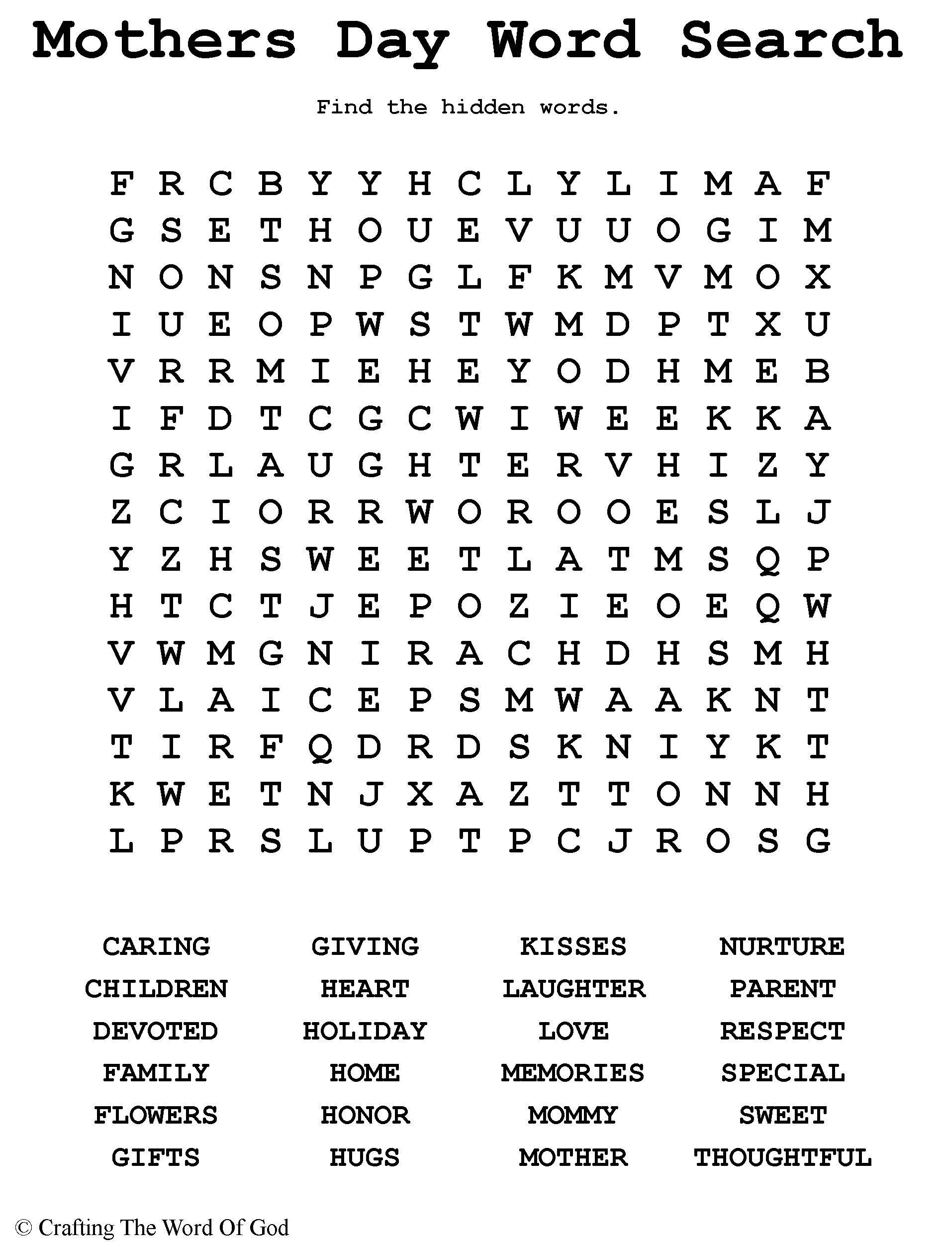 Mothers Day Word Search- Activity Sheet « Crafting The Word Of God throughout Mother&amp;amp;#039;s Day Printable Word Search