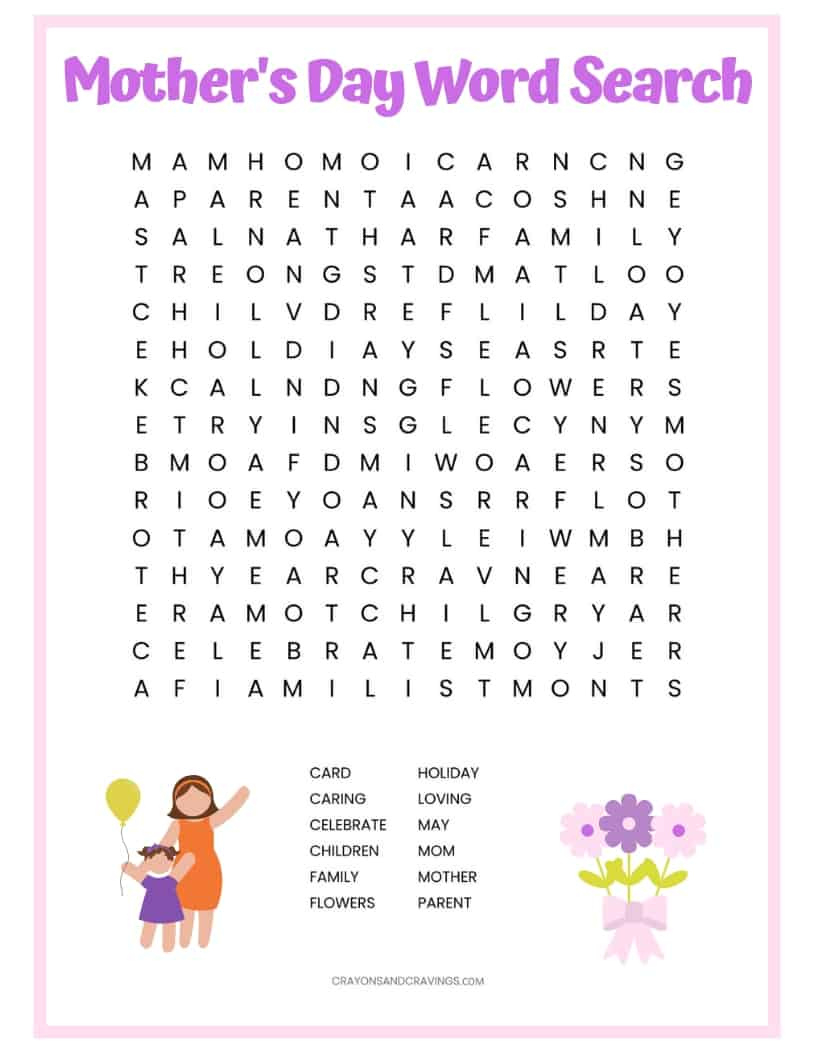 Mother&amp;#039;S Day Word Search Free Printable For Kids for Free Printable Mothers Day Word Search
