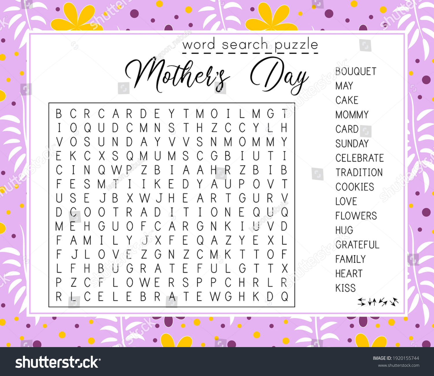 Mothers Day Word Search Puzzle Educational Stock Vector (Royalty throughout Mother&amp;#039;S Day Printable Word Search