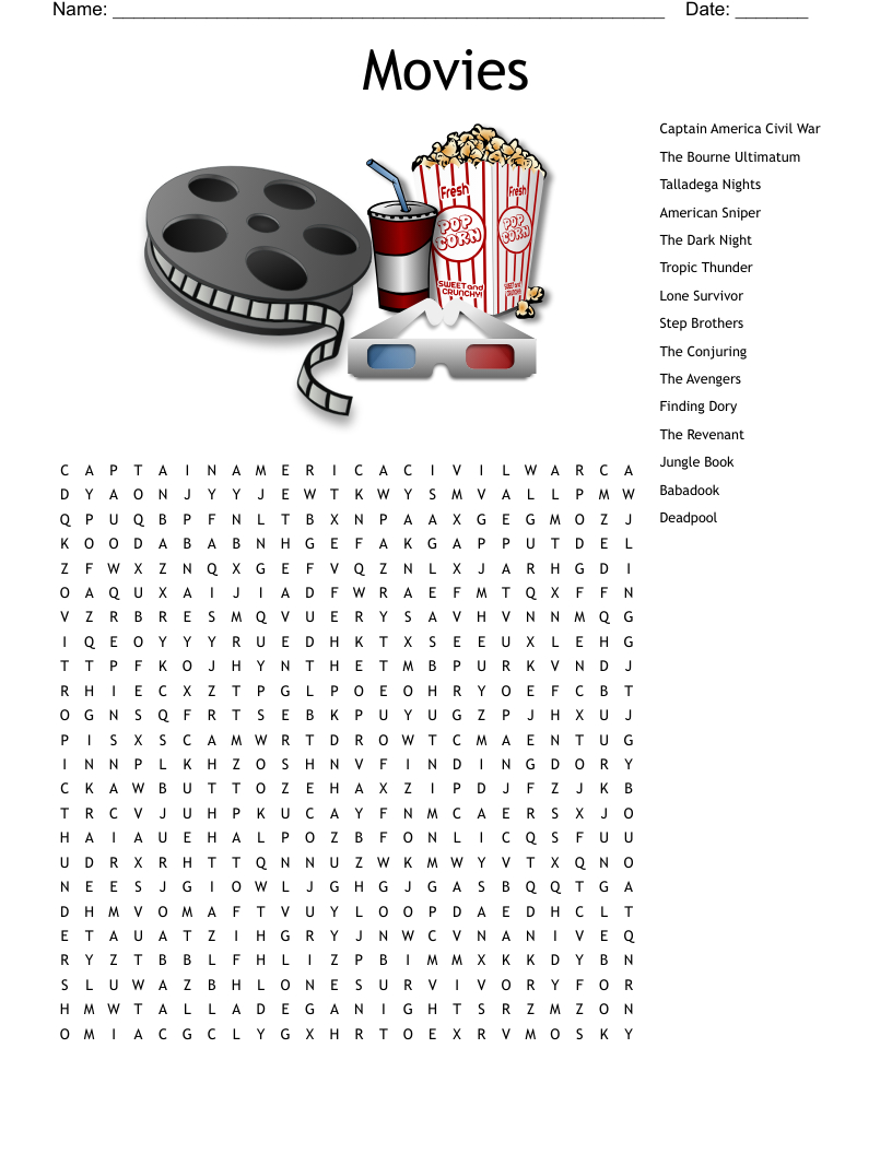 Movies Word Search - Wordmint in Movie Word Search Printable