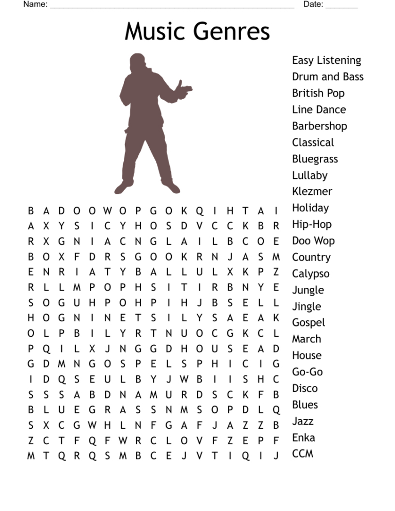 Music Word Search Free Printable | Printable Word Search