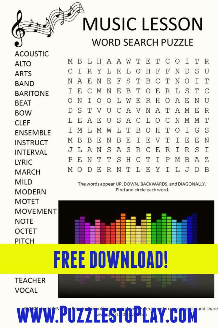 Music Lesson Word Search Puzzle for Printable Music Word Search Puzzles