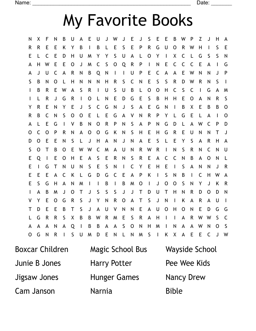 My Favorite Books Word Search - Wordmint with Book Word Search Printable