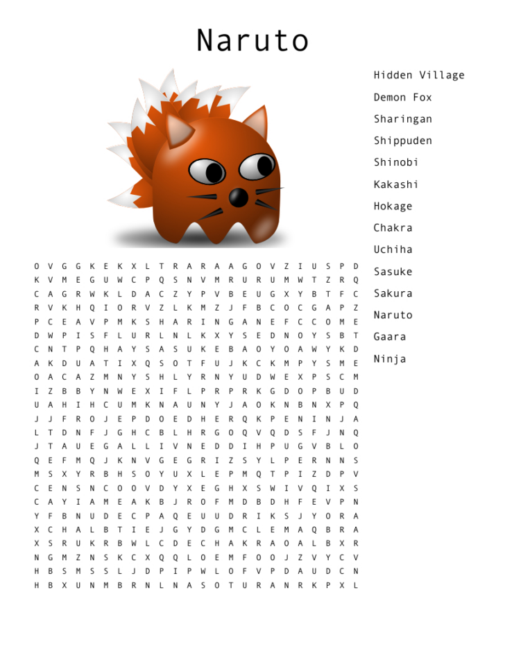 Naruto Word Search Printable Naruto Word Search Printable