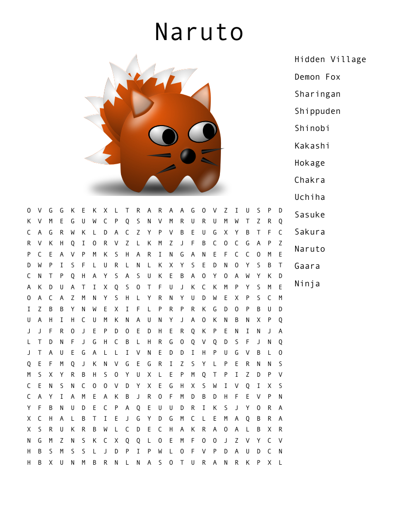 Naruto Characters Word Search - Wordmint for Naruto Word Search Printable