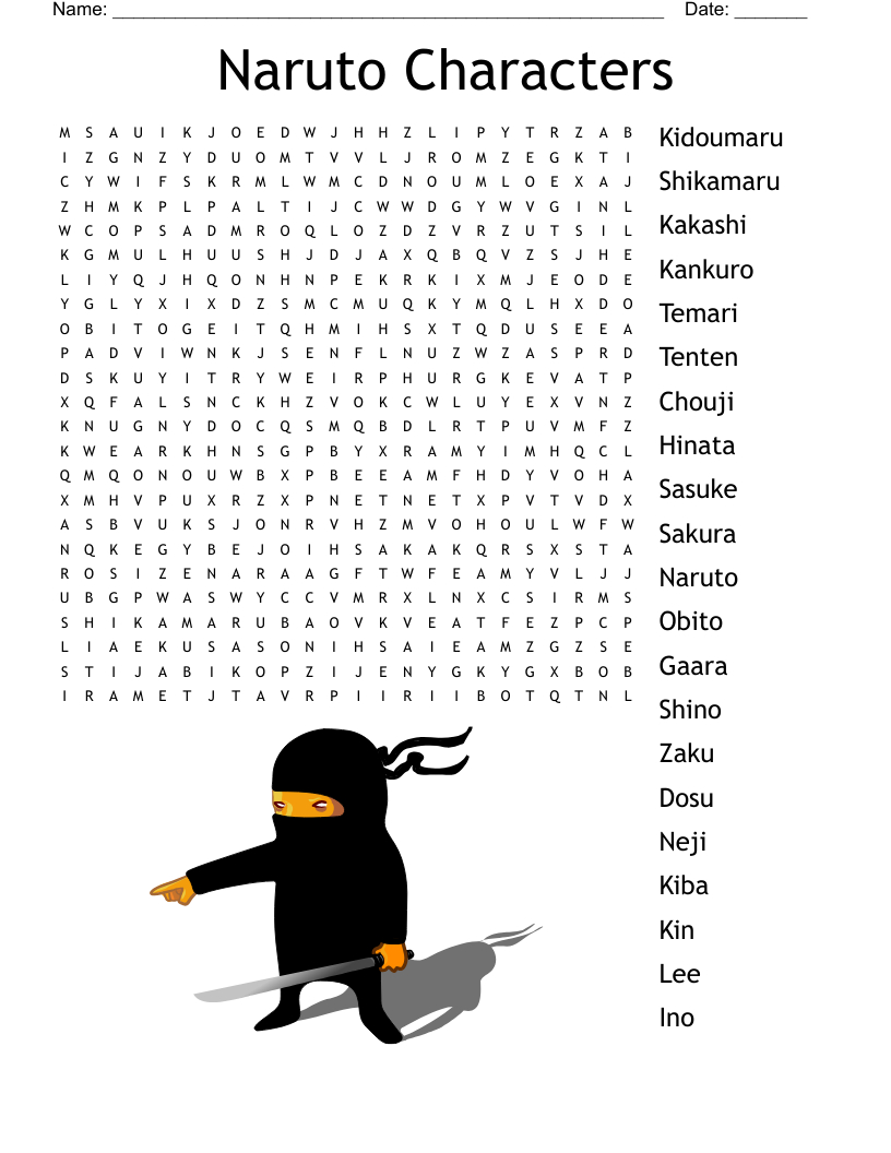 Naruto Characters Word Search - Wordmint for Naruto Word Search Printable