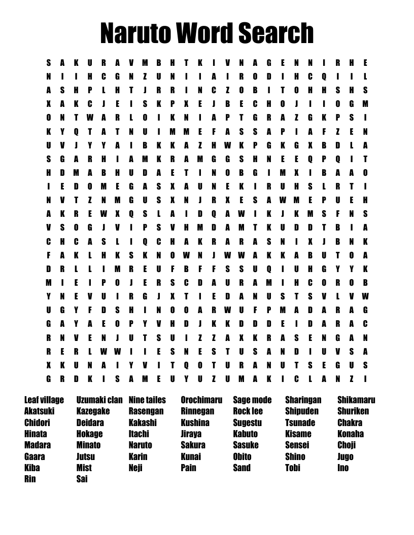 Naruto Word Search - Wordmint inside Naruto Word Search Printable