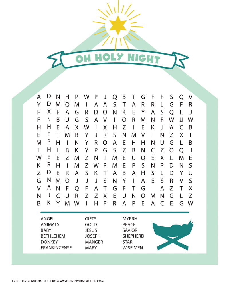 Nativity Word Search Printable - Fun Loving Families in Religious Christmas Word Search Printable