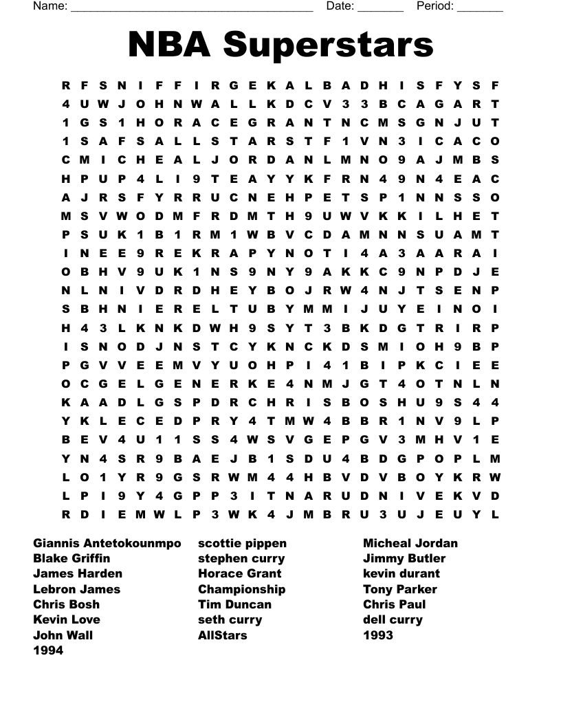 Nba Superstars Word Search - Wordmint in Printable Word Search Basketball
