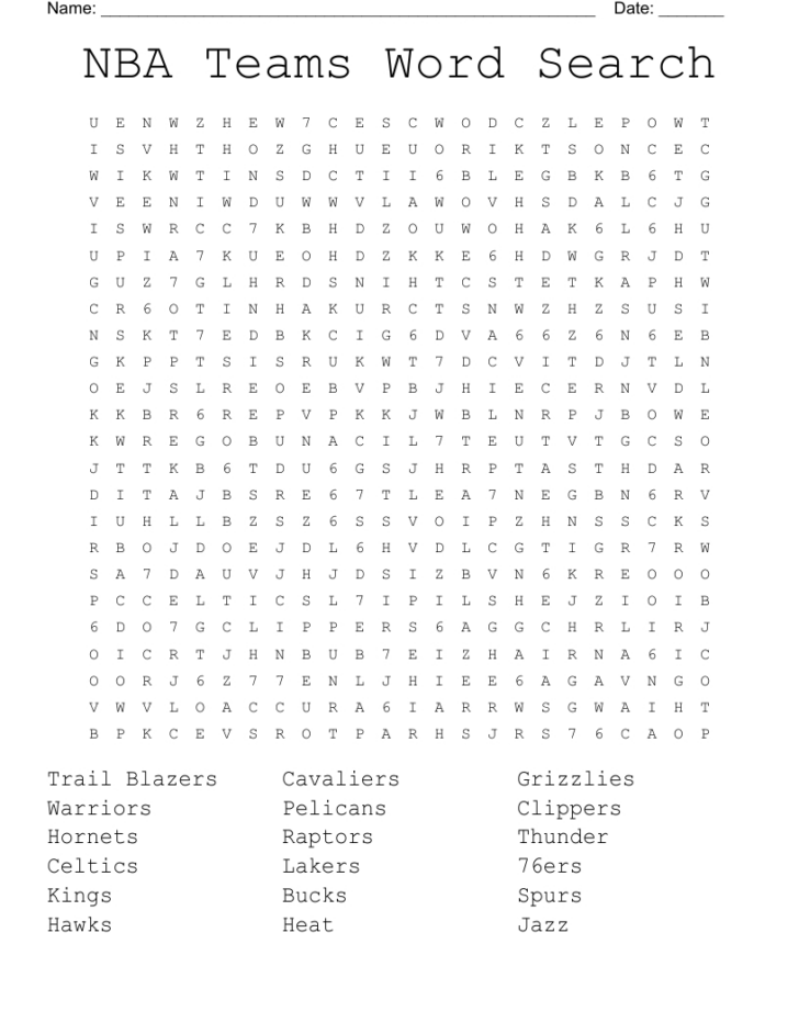 Printable NBA Word Search