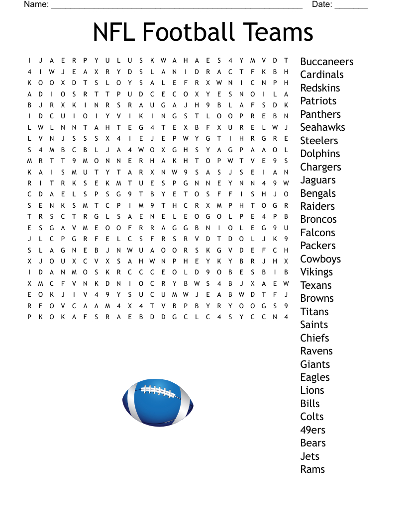 Nfl Football Teams Word Search - Wordmint for Football Word Search Printable