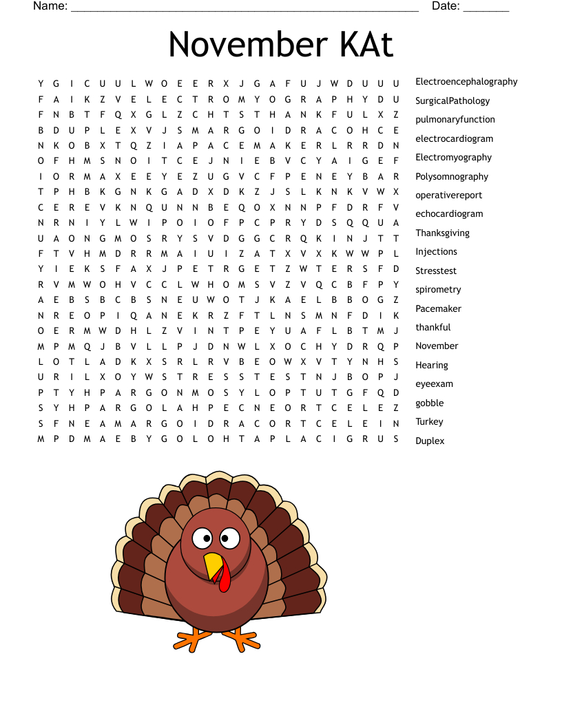November Kat Word Search - Wordmint intended for Printable Word Search November