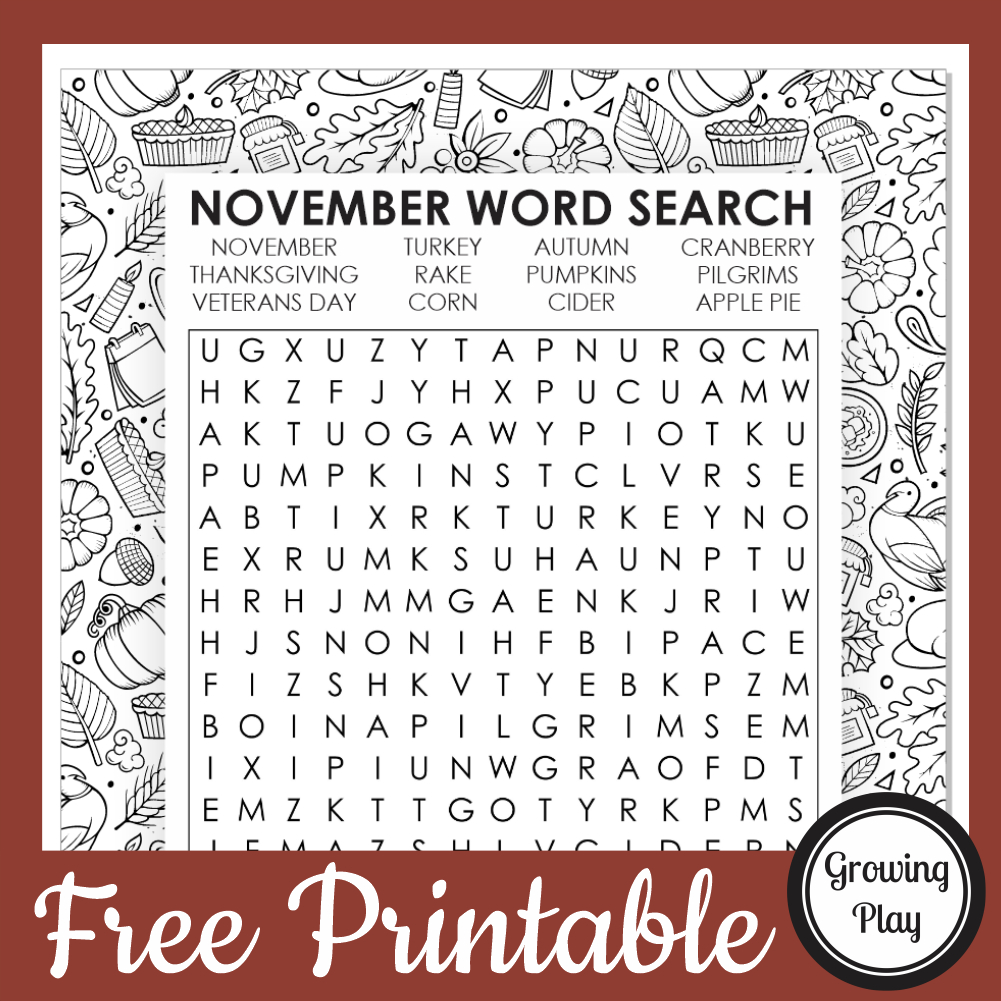 November Word Search Free Printable - Growing Play in Free Printable November Word Search