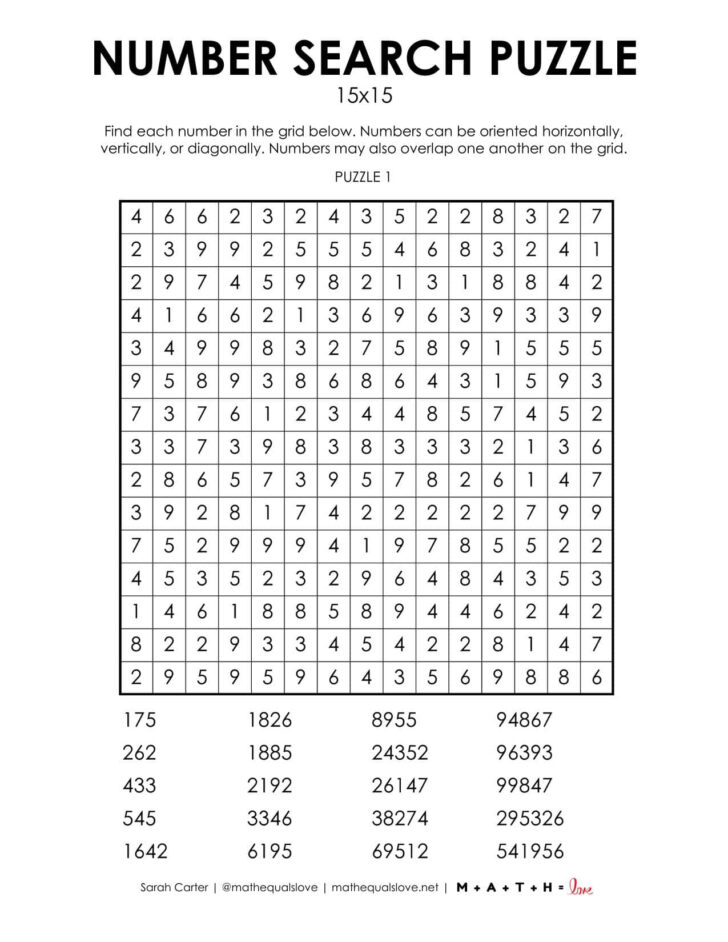 Printable Word Search with Numbers