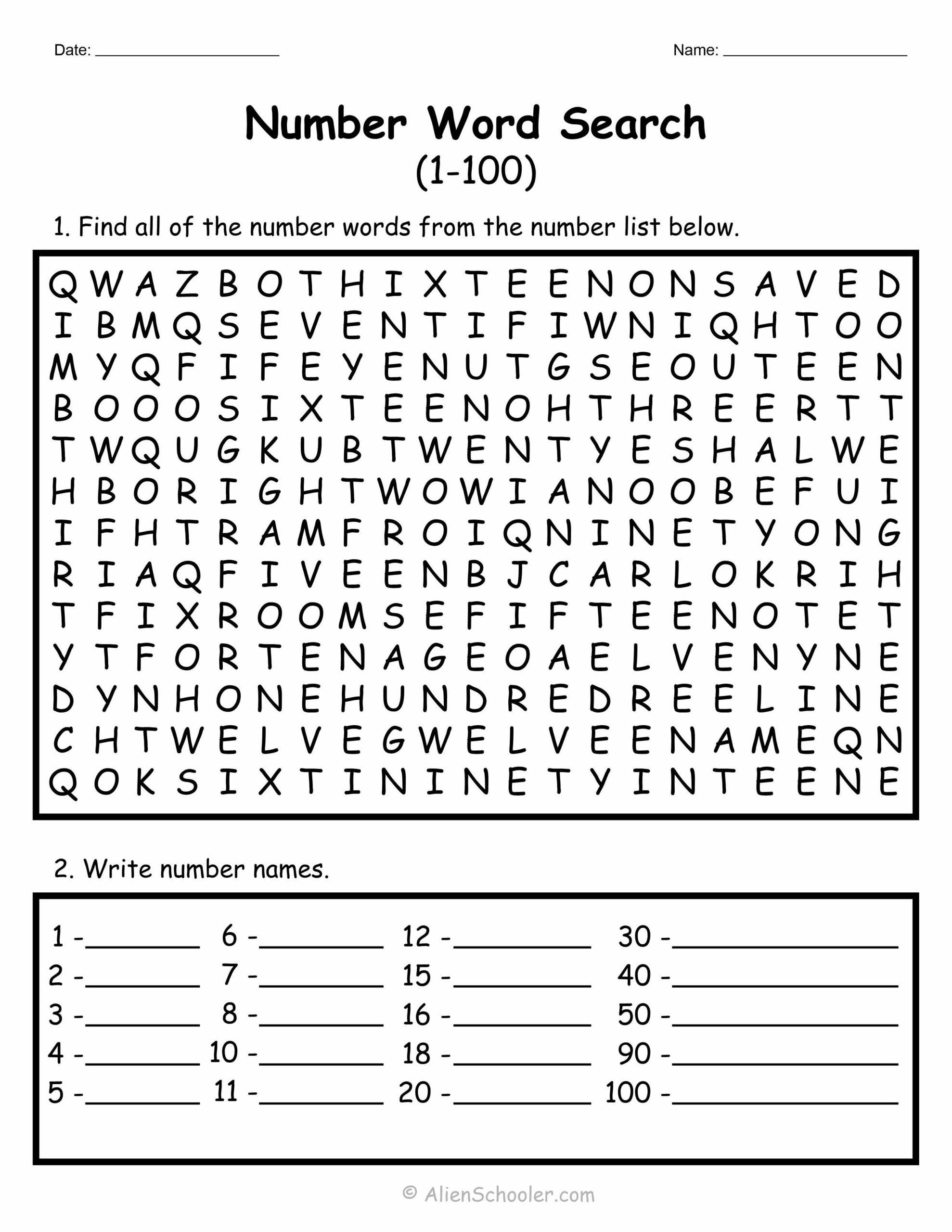 Numbers 1-100 Word Search Printable Puzzle - Alien Schooler intended for Number Word Search Printable