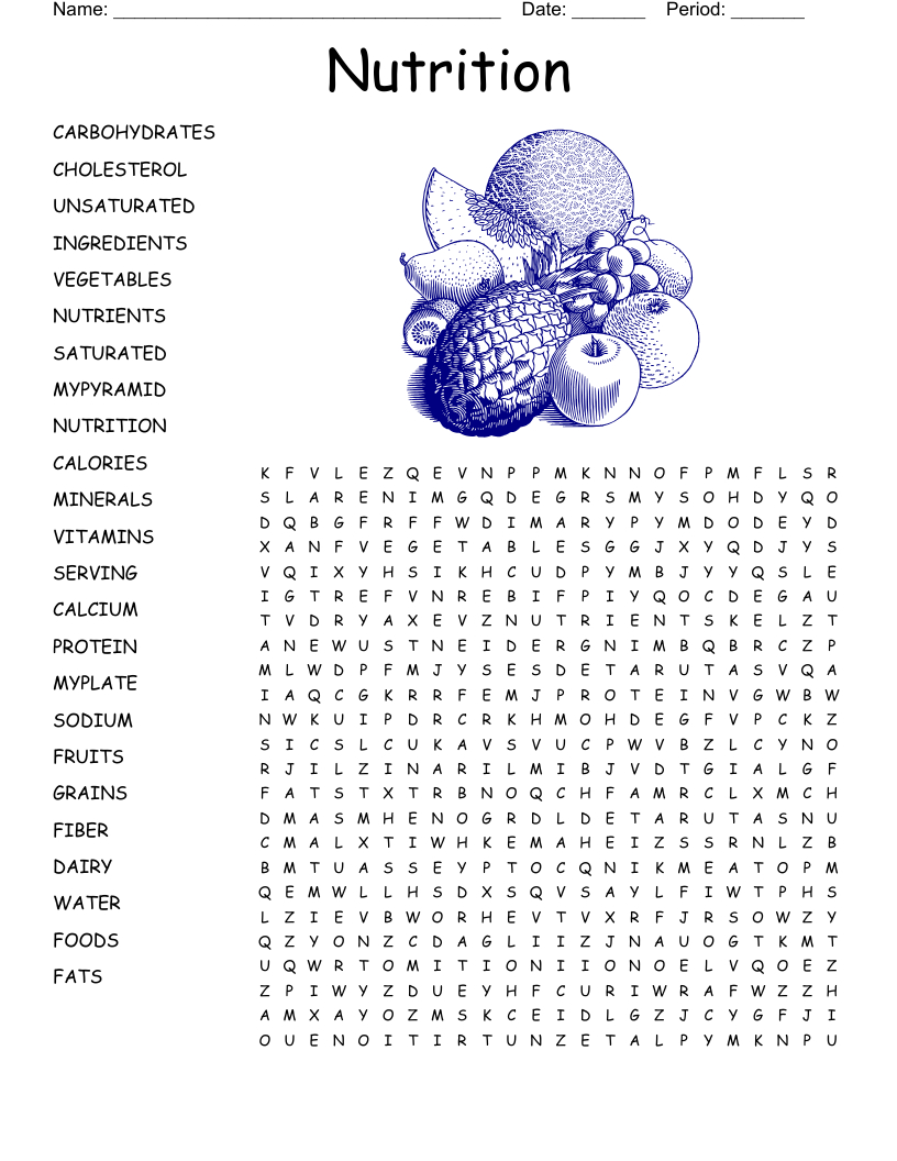 Nutrition Word Search - Wordmint inside Nutrition Word Search Printable