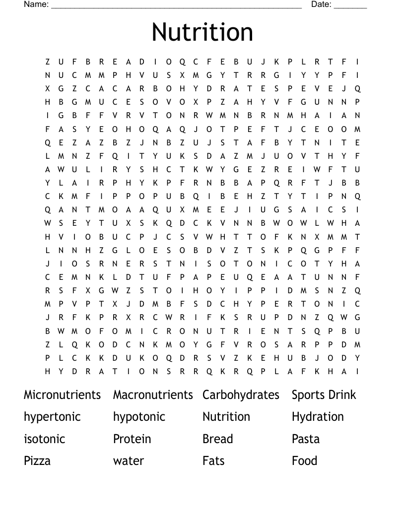 Nutrition Word Search - Wordmint regarding Nutrition Word Search Printable