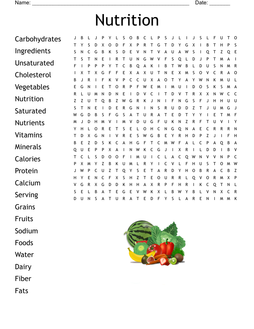Nutrition Word Search - Wordmint within Nutrition Word Search Printable
