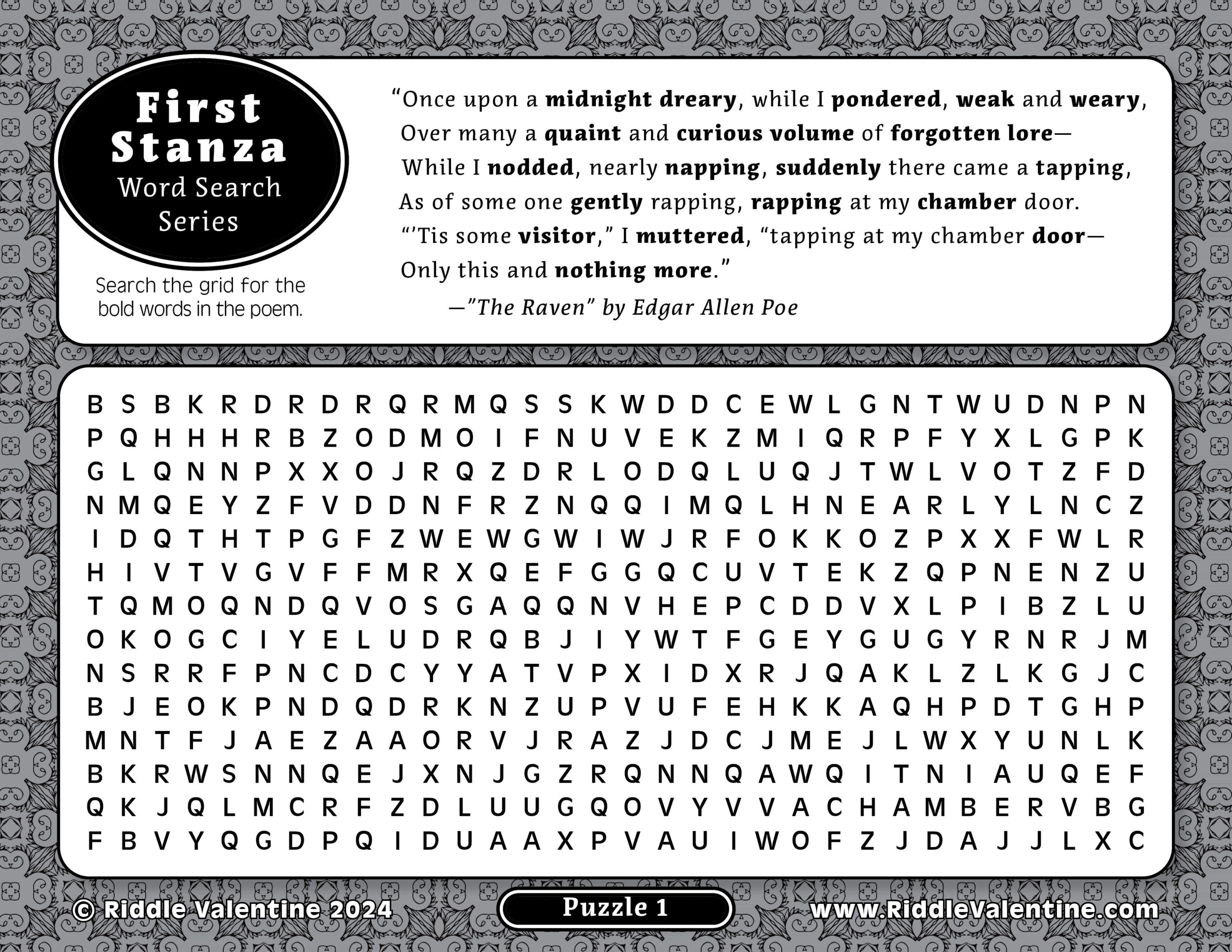 October Puzzle Newsletter: &amp;quot;The Raven&amp;quot; Word Search regarding Free Printable Word Search Puzzles The Raven