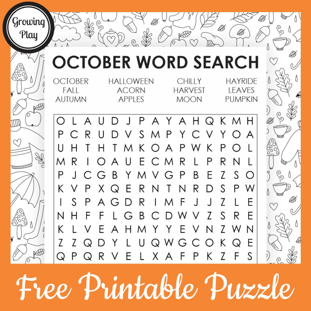 October Word Search Free Printable - Growing Play throughout October Word Search Printable