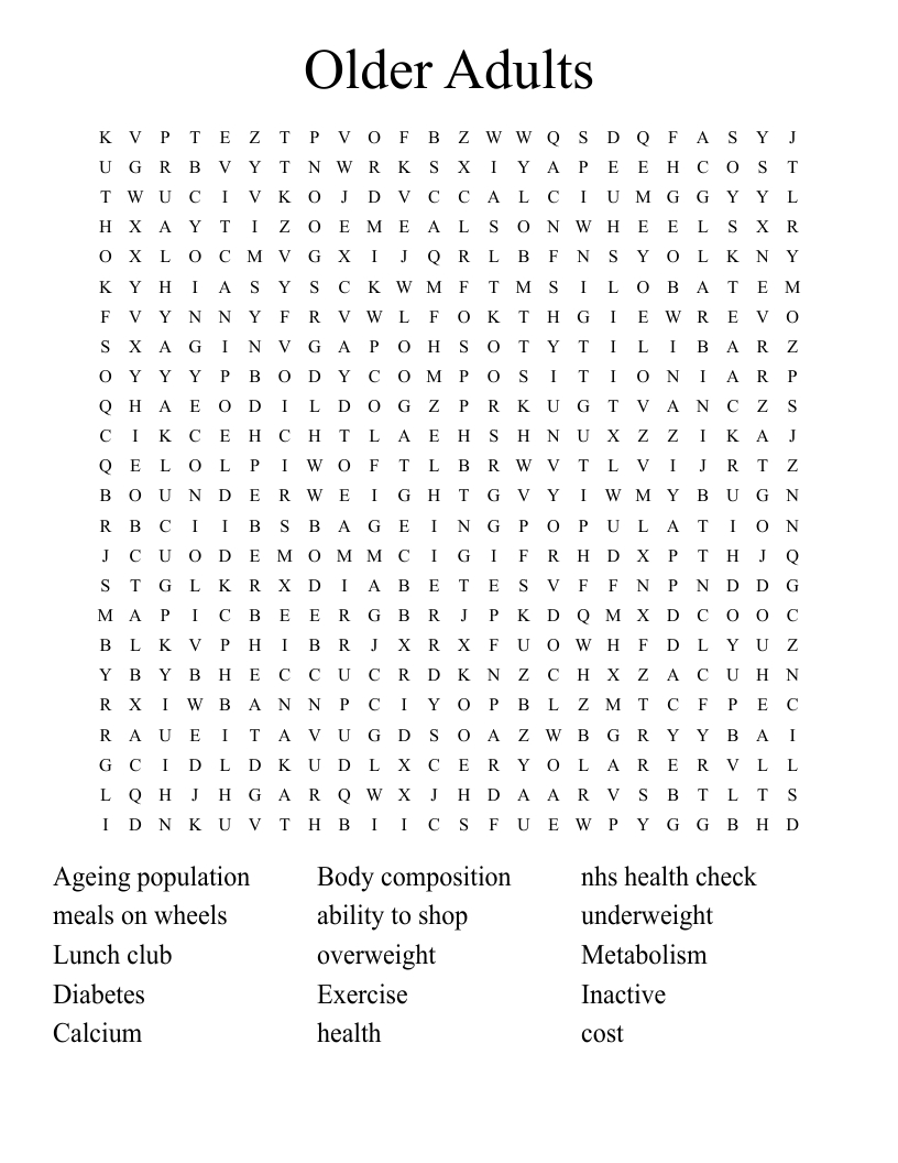 Older Adults Word Search - Wordmint with regard to Printable Word Search For Elderly