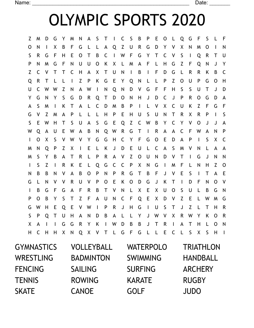 Olympic Sports 2020 Word Search - Wordmint in Olympic Word Search Free Printable