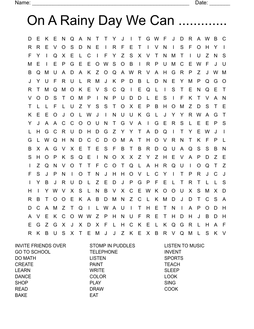 On A Rainy Day We Can . Word Search - Wordmint within Rainy Day Word Search Printable