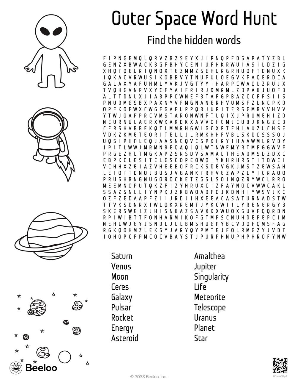 Outer Space Word Hunt • Beeloo Printable Crafts And Activities For for Printable Word Search Space