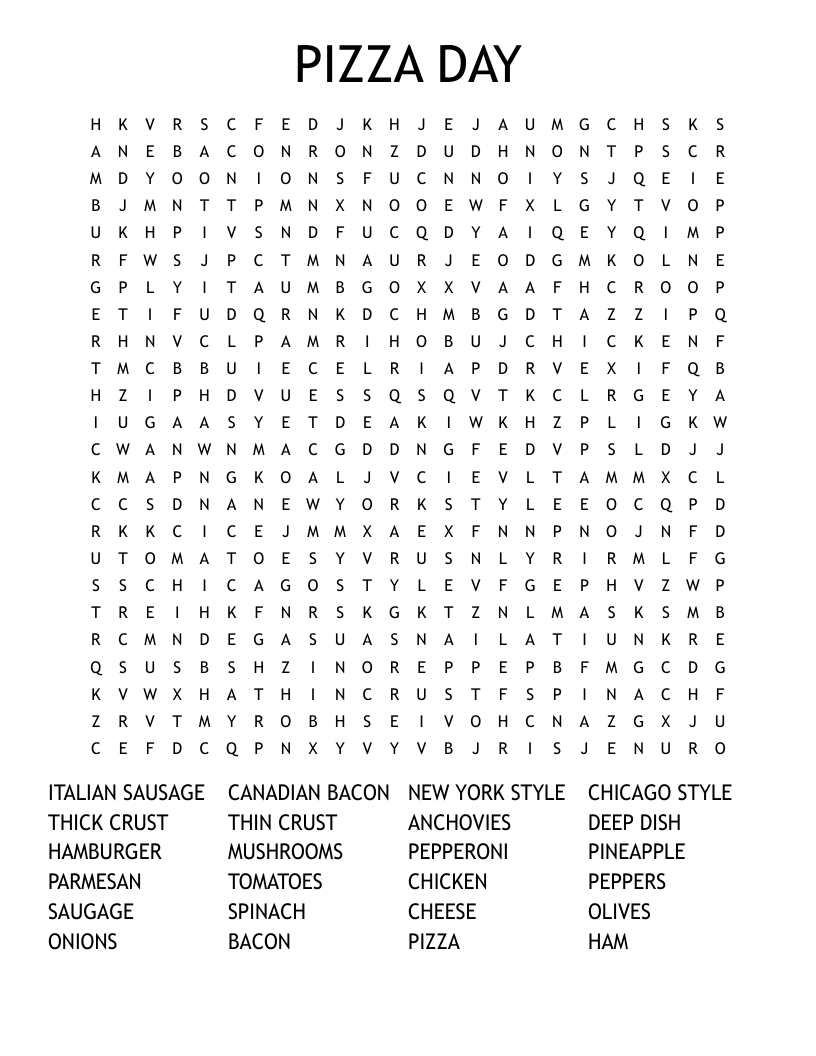 Pizza Day Word Search - Wordmint in Free Printable Word Search Puzzles Pizza