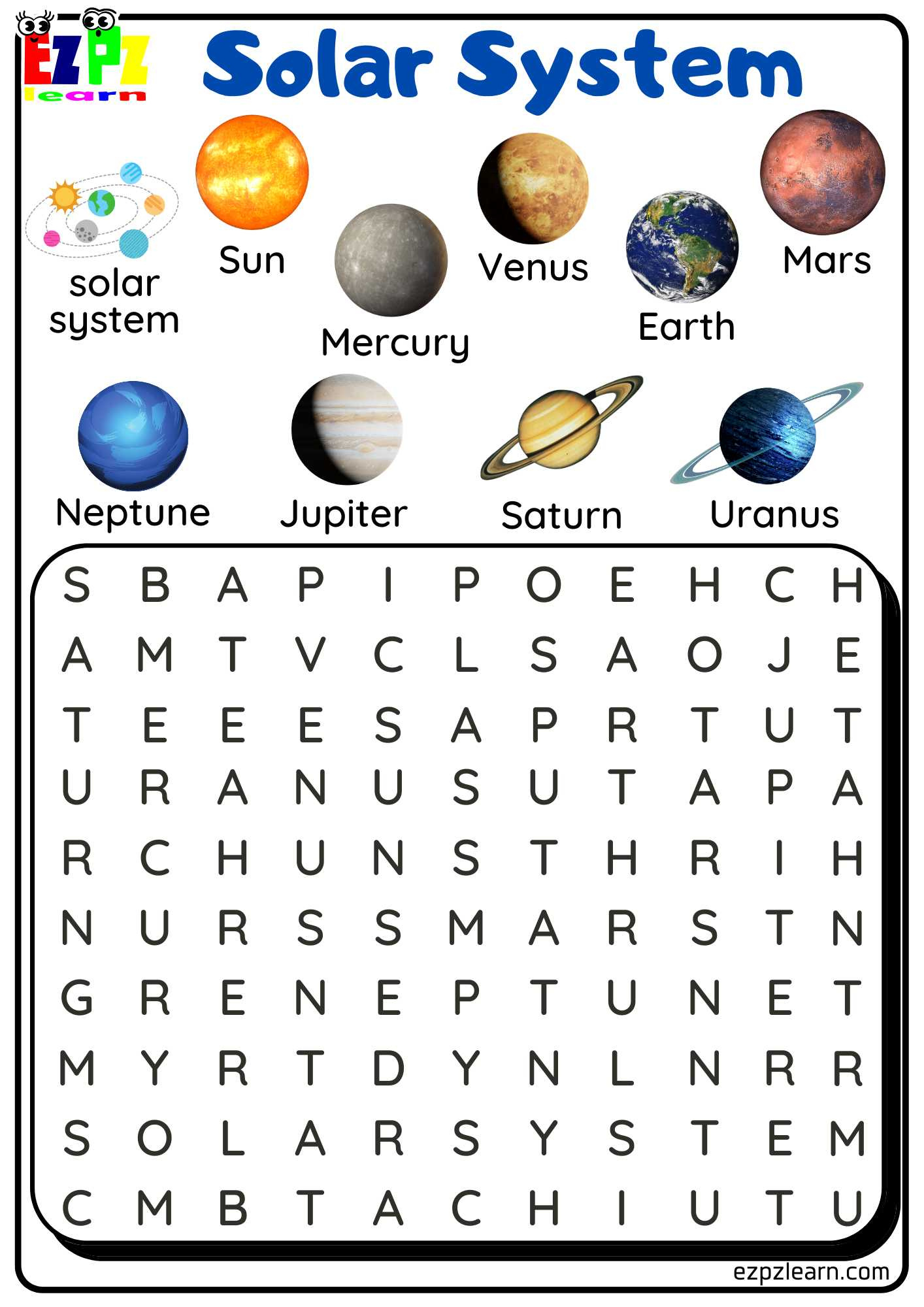 Planets Solar System Word Search - Ezpzlearn intended for Free Printable Word Search Solar System