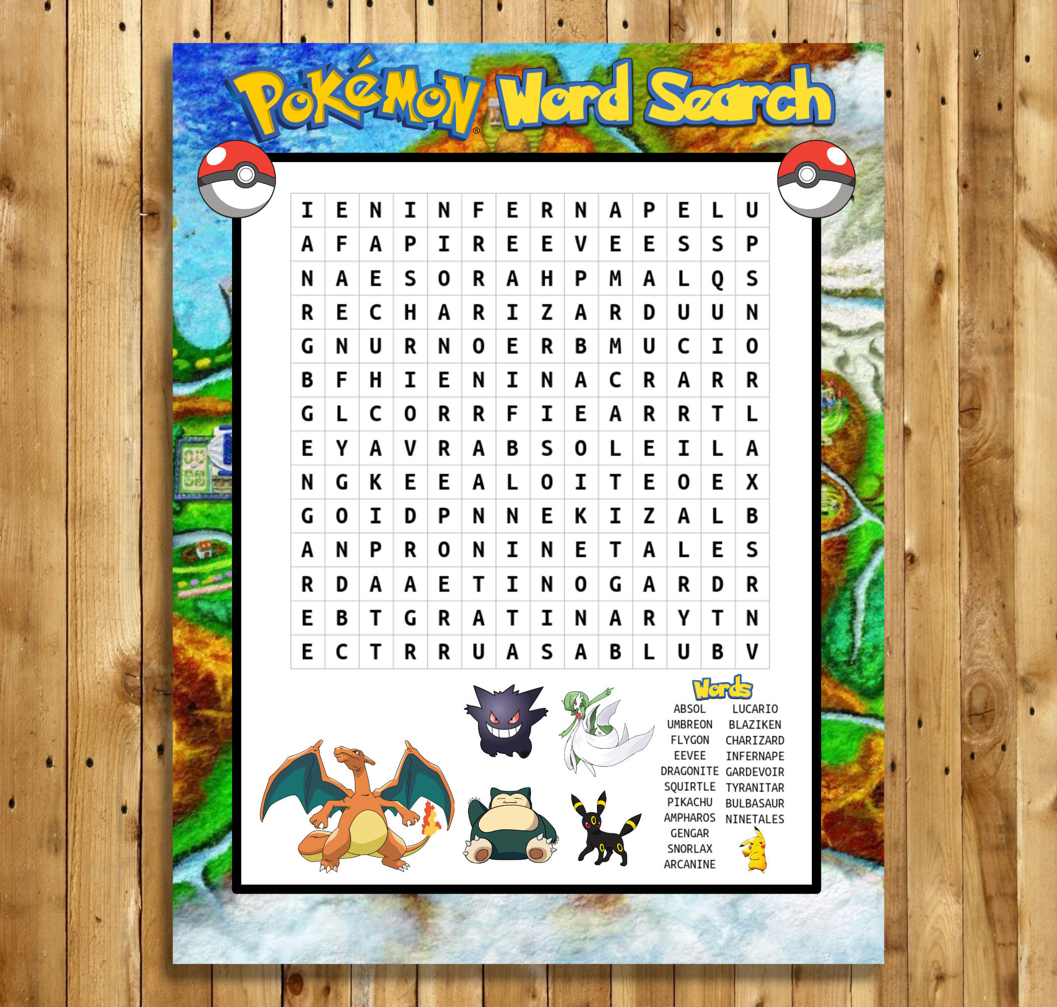 Pokemon Inspired Word Search Game, Word Find Game, Pokemon Party inside Word Search Pokemon Printable