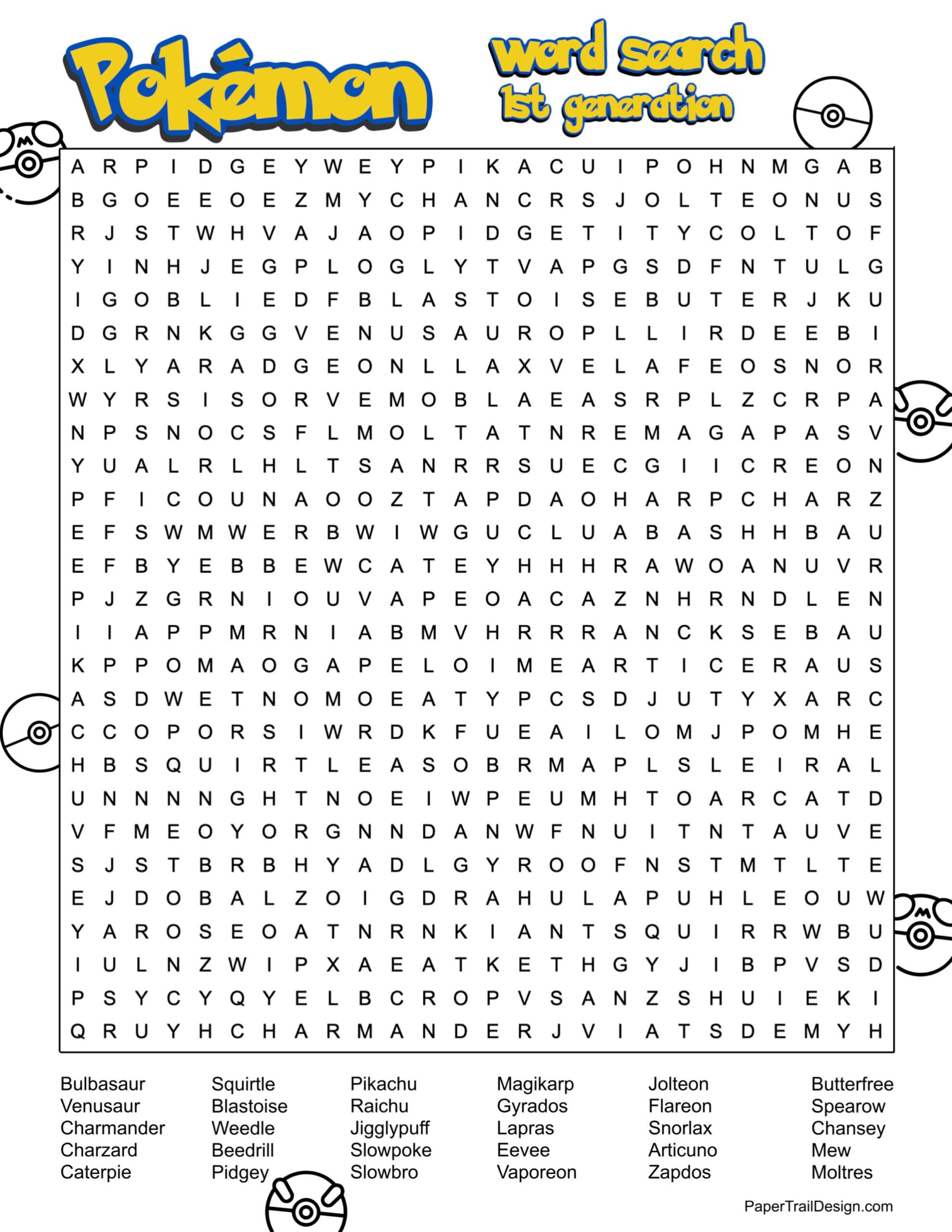 Pokémon Word Search Printable - Paper Trail Design with Pokemon Word Search Printable