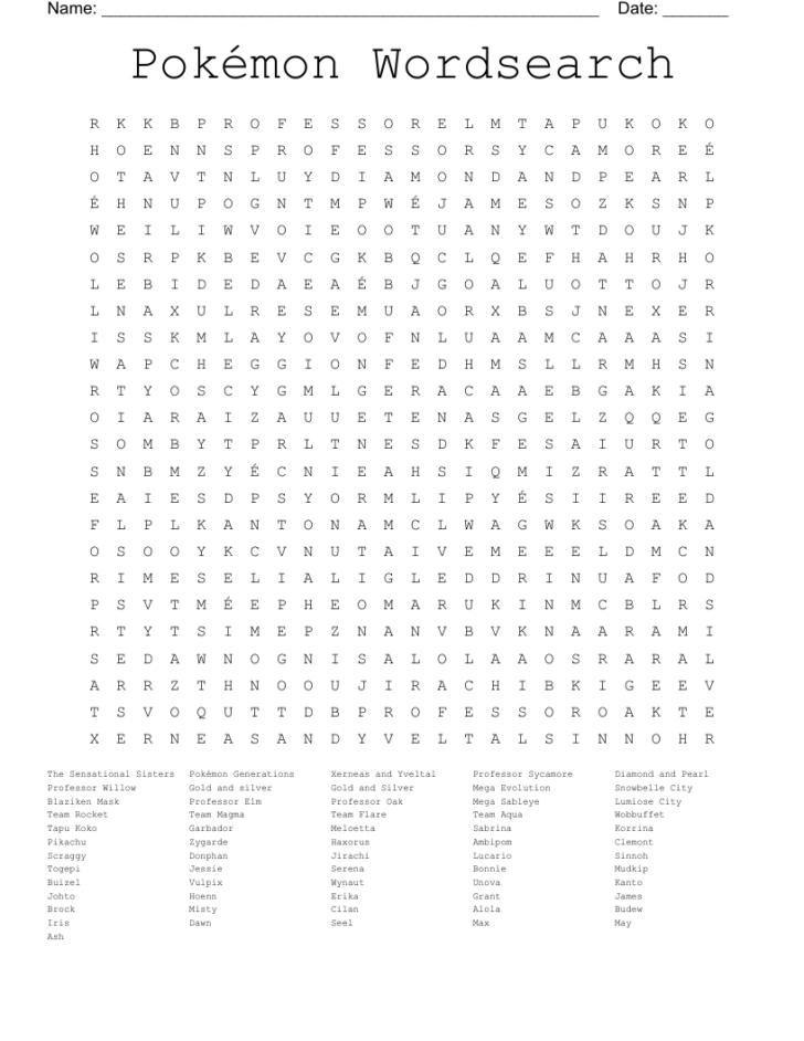 Pokemon Word Search Free Printable