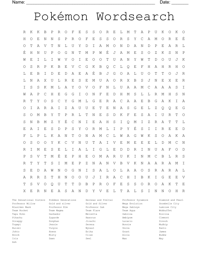 Pokemon Word Search - Wordmint throughout Pokemon Word Search Printable