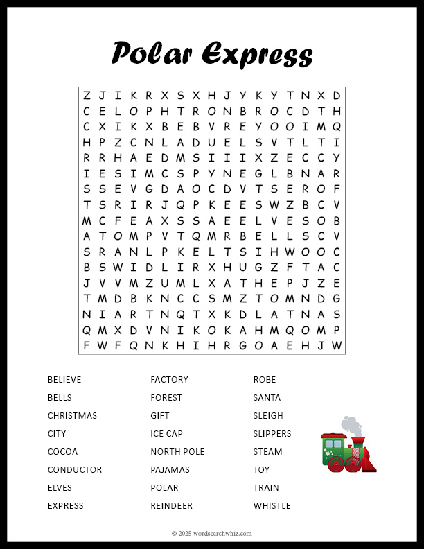 Polar Express Word Search in Polar Express Word Search Free Printable