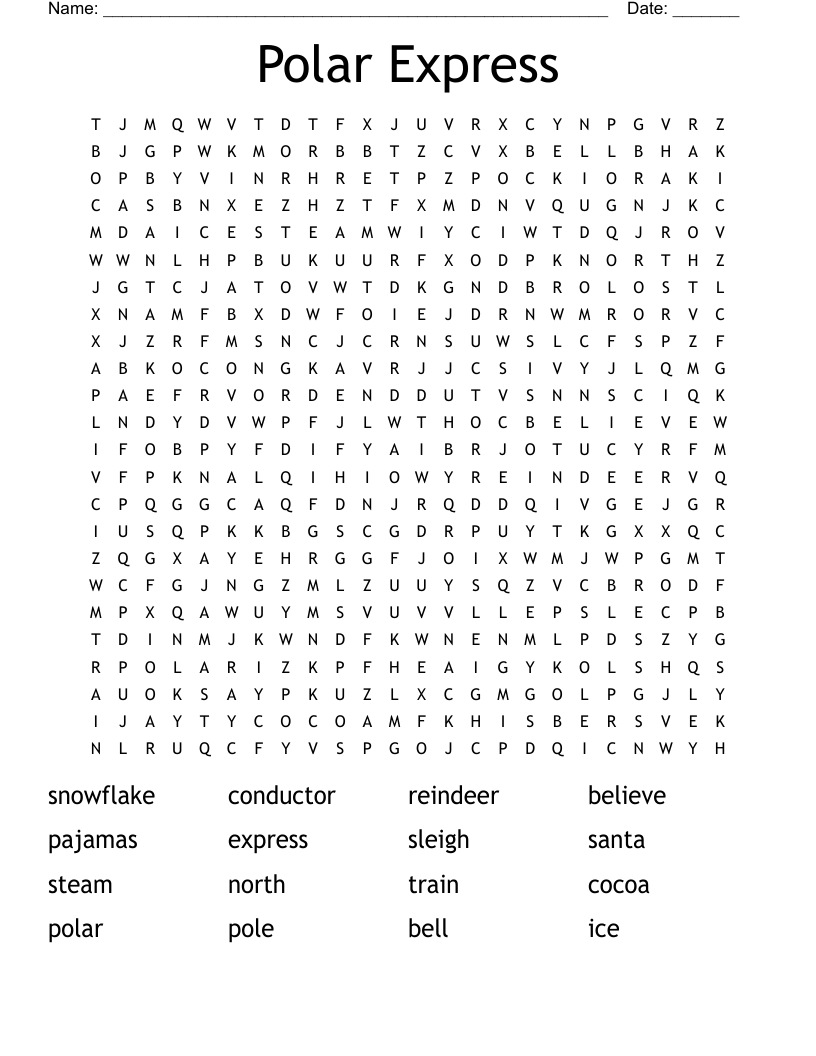 Polar Express Word Search - Wordmint for Polar Express Word Search Free Printable