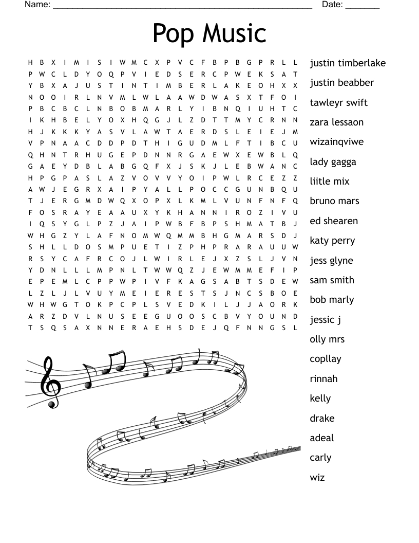 Pop Music Word Search - Wordmint in 90S Music Word Search Printable