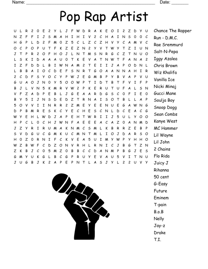 Free Printable Word Search Puzzles Hip Hop Artists