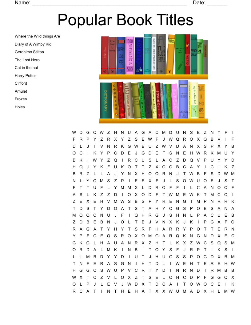 Popular Book Titles Word Search - Wordmint within Book Word Search Printable