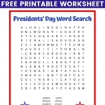 Presidents' Day Word Search Free Printable Worksheet Throughout Free Printable Presidents Day Word Search
