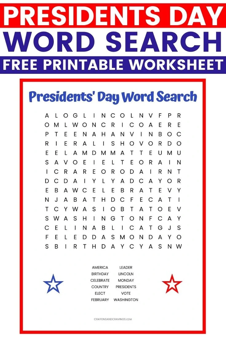 Presidents&amp;#039; Day Word Search Free Printable Worksheet throughout Free Printable Presidents Day Word Search
