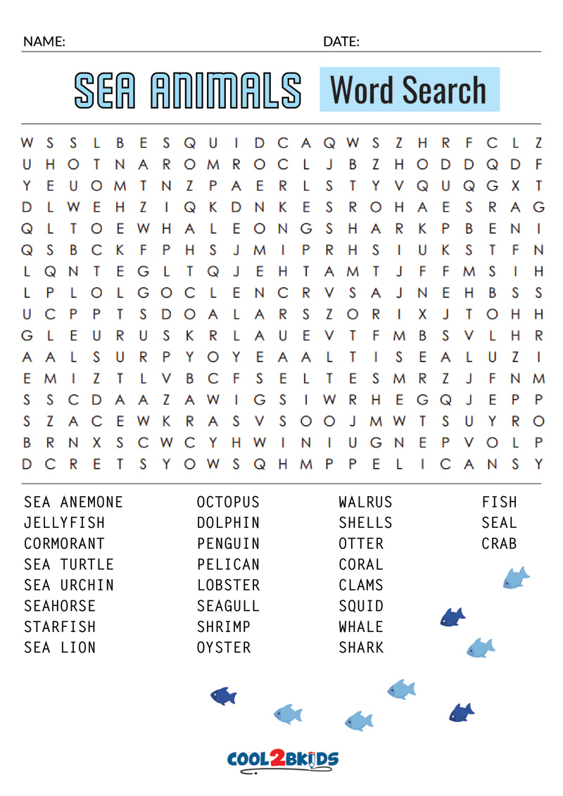 Printable Animal Word Search - Cool2Bkids in Printable Kindergarten Word Search Cool2Bkids