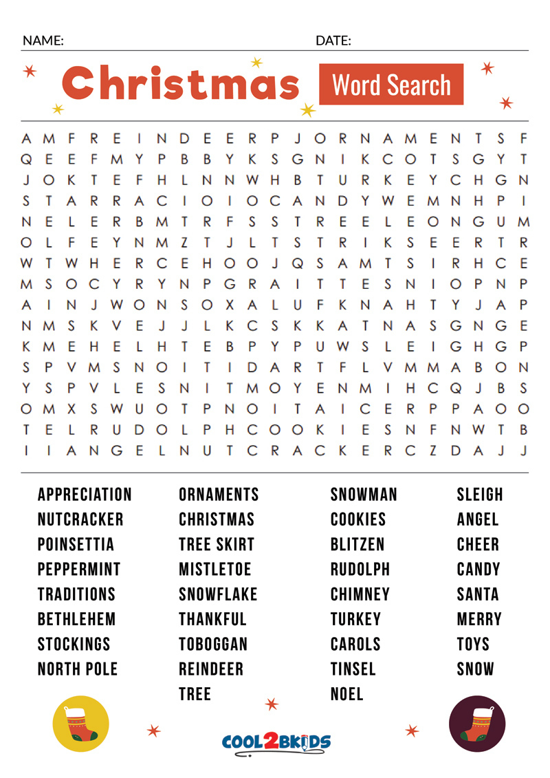 Printable Christmas Word Search - Cool2Bkids with Printable Holiday Word Search Cool2bkids