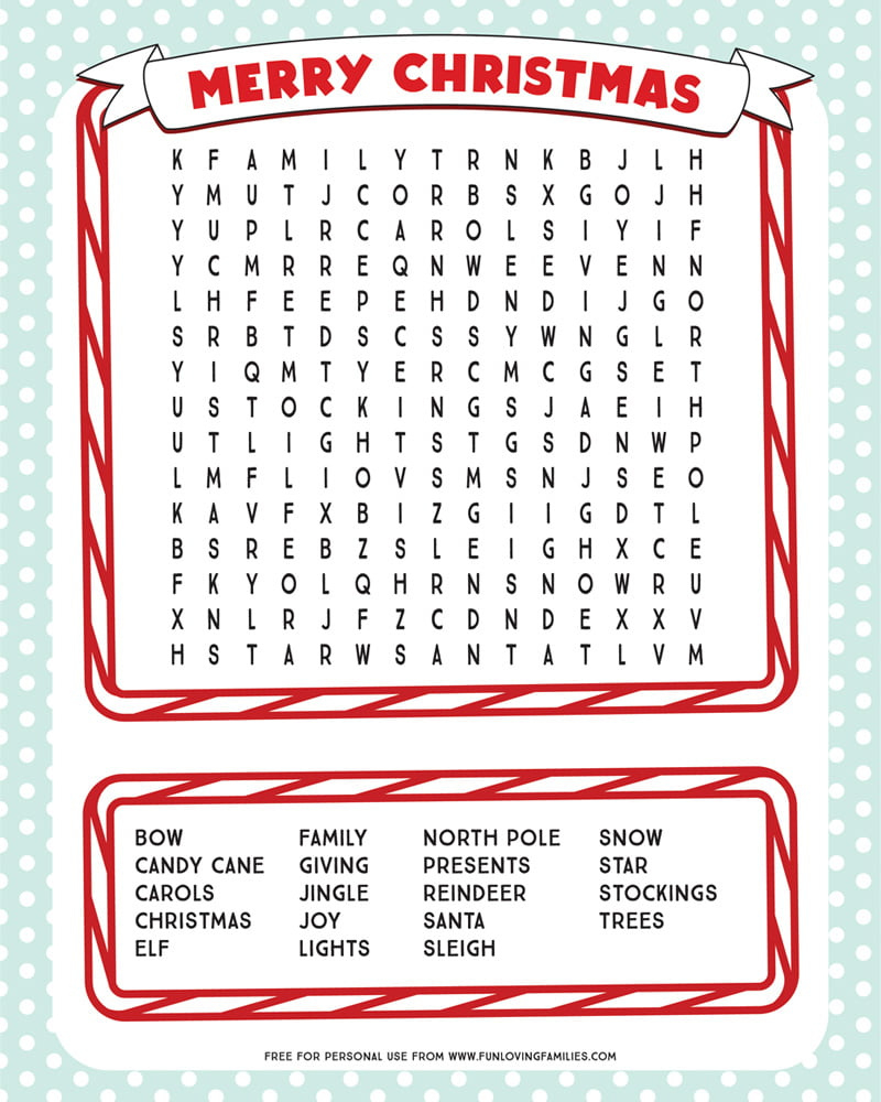 Printable Christmas Word Search - Fun Loving Families throughout Kids Printable Word Search Christmas