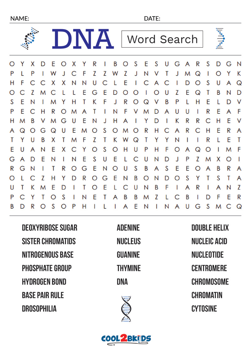 Printable Dna Word Search - Cool2Bkids within Cool2Bkids Word Search