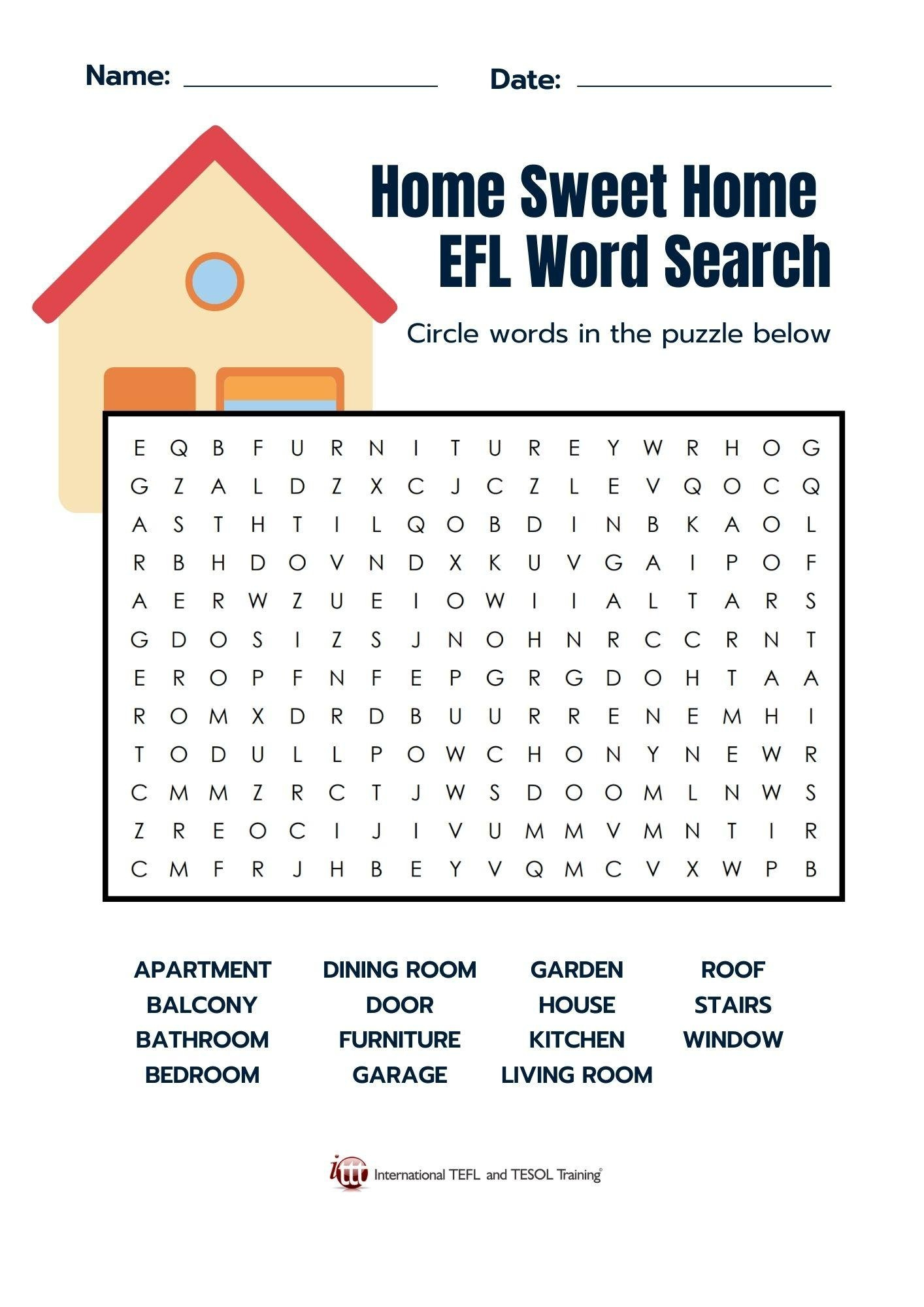 Printable Esl Home Word Search | ✔️ ✔️ ✔️ Ittt regarding Printable Word Search Esl