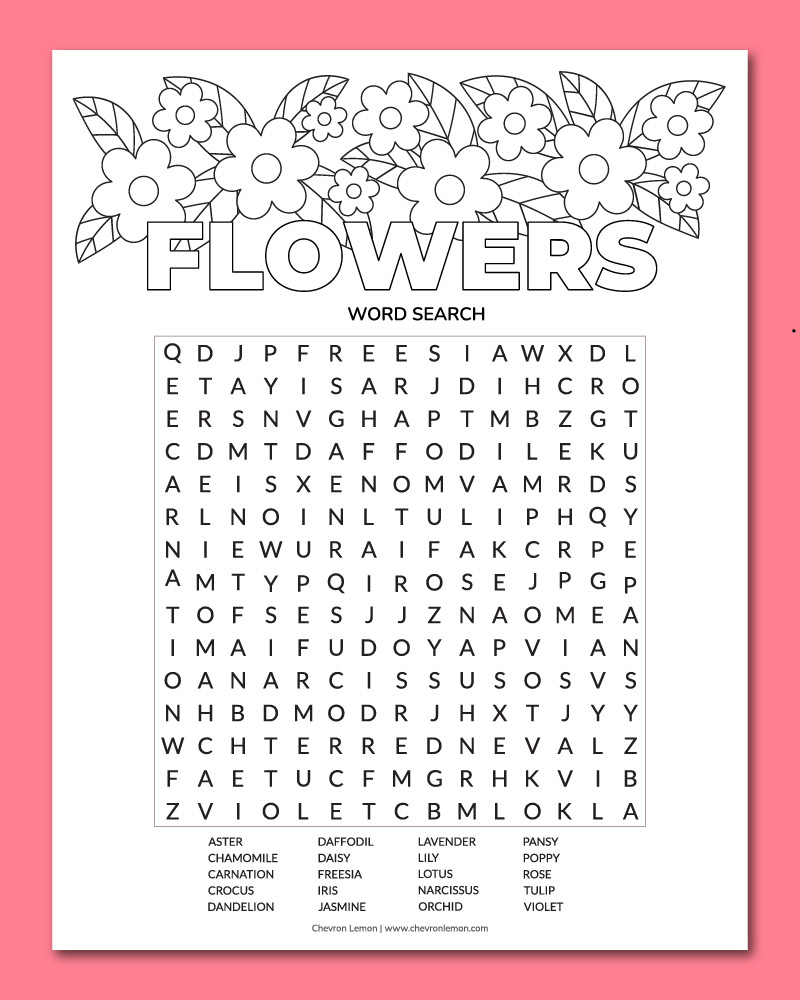 Printable Flower Word Search - Chevron Lemon within Printable Word Search Puzzles For Elderly
