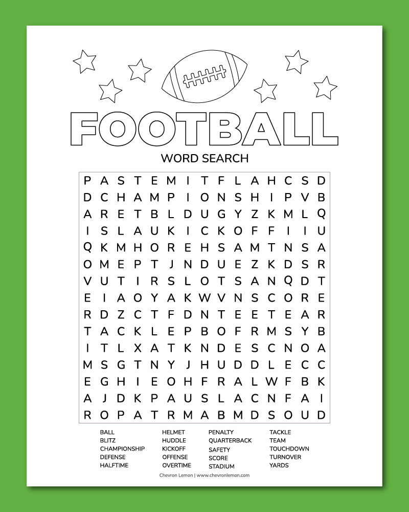 Printable Football Word Search - Chevron Lemon inside Football Word Search Printable