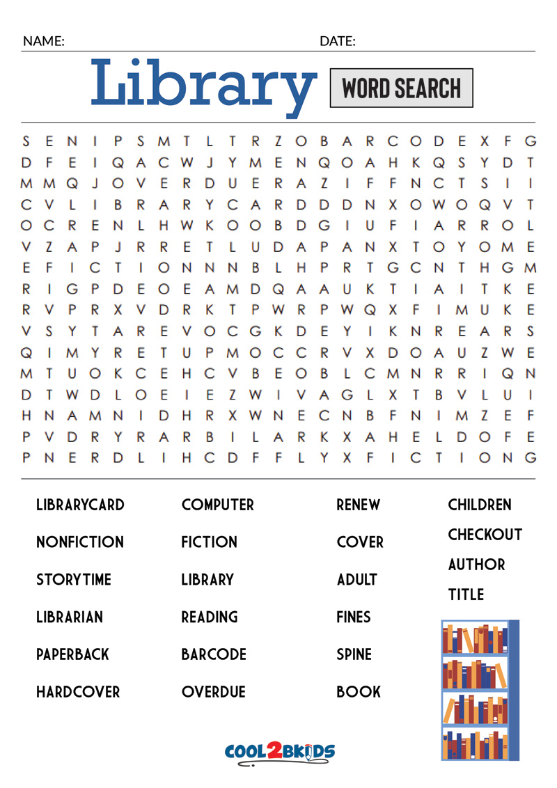 Printable Library Word Search - Cool2Bkids throughout Library Word Search Free Printable